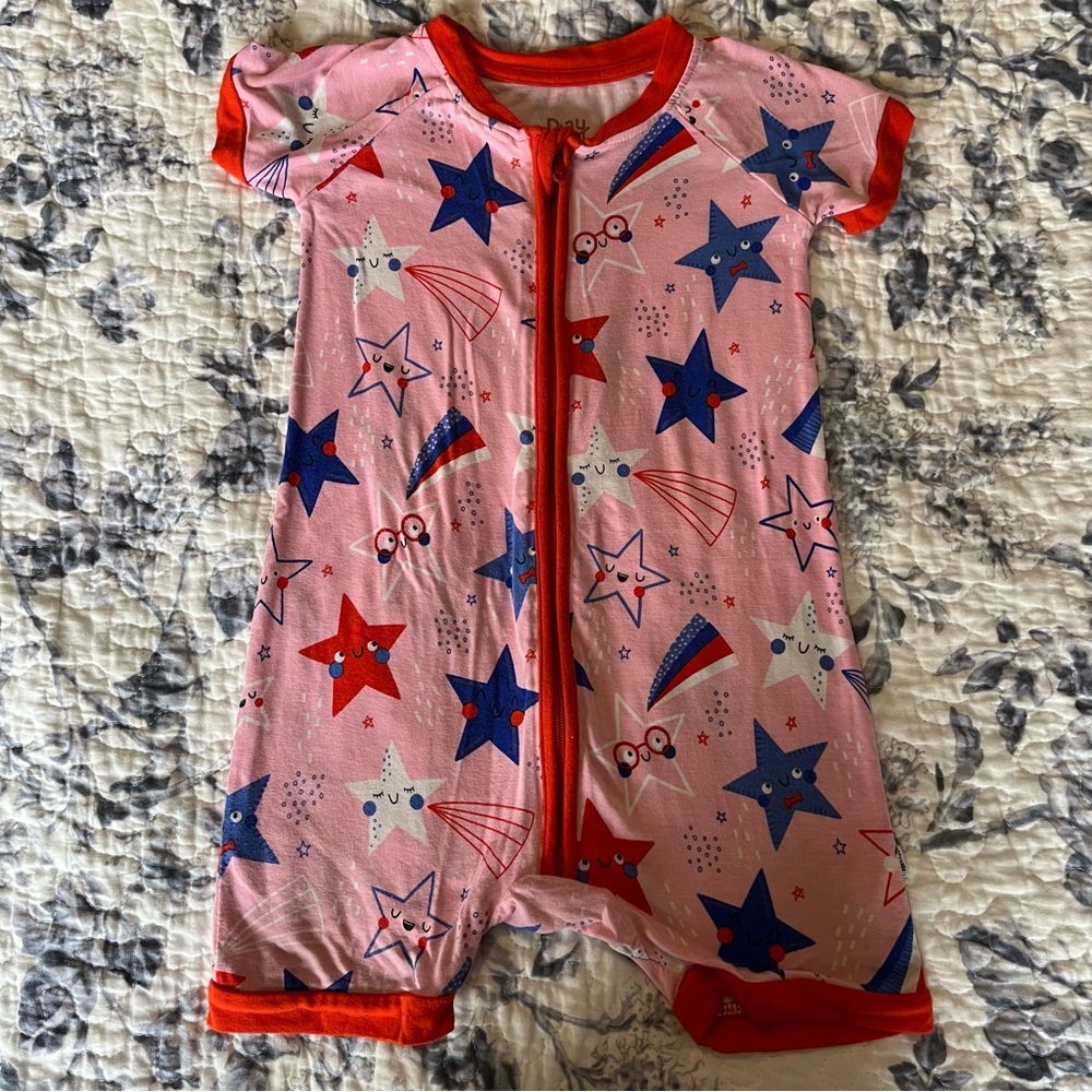 Little Sleepies Pink Stars and Stripes Shortie Romper Size 12-18 months